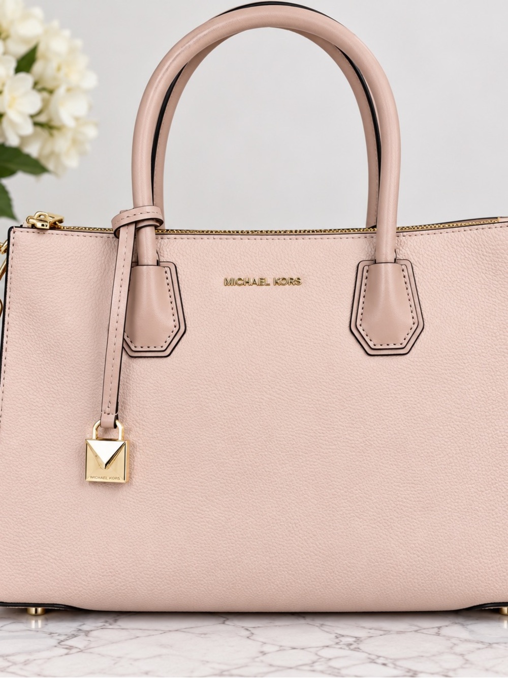 Michael Kors Pale Pink Leather Satchel with Gold Hardware